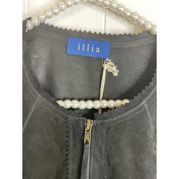 Illia Black Suede Jacket with Ostrich Feather Hem Size 6 NWT - Picture 5 of 8